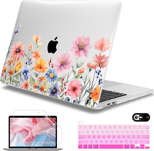 Mektron for MacBook Pro 13-inch Case 2022 2021 2020 Release A2338 M2 M1 A2289 A2251, Printed Plastic Hard Shell Cover for New MacBook Pro 13.3-inch Touch Bar Fits Touch ID，Floral P165