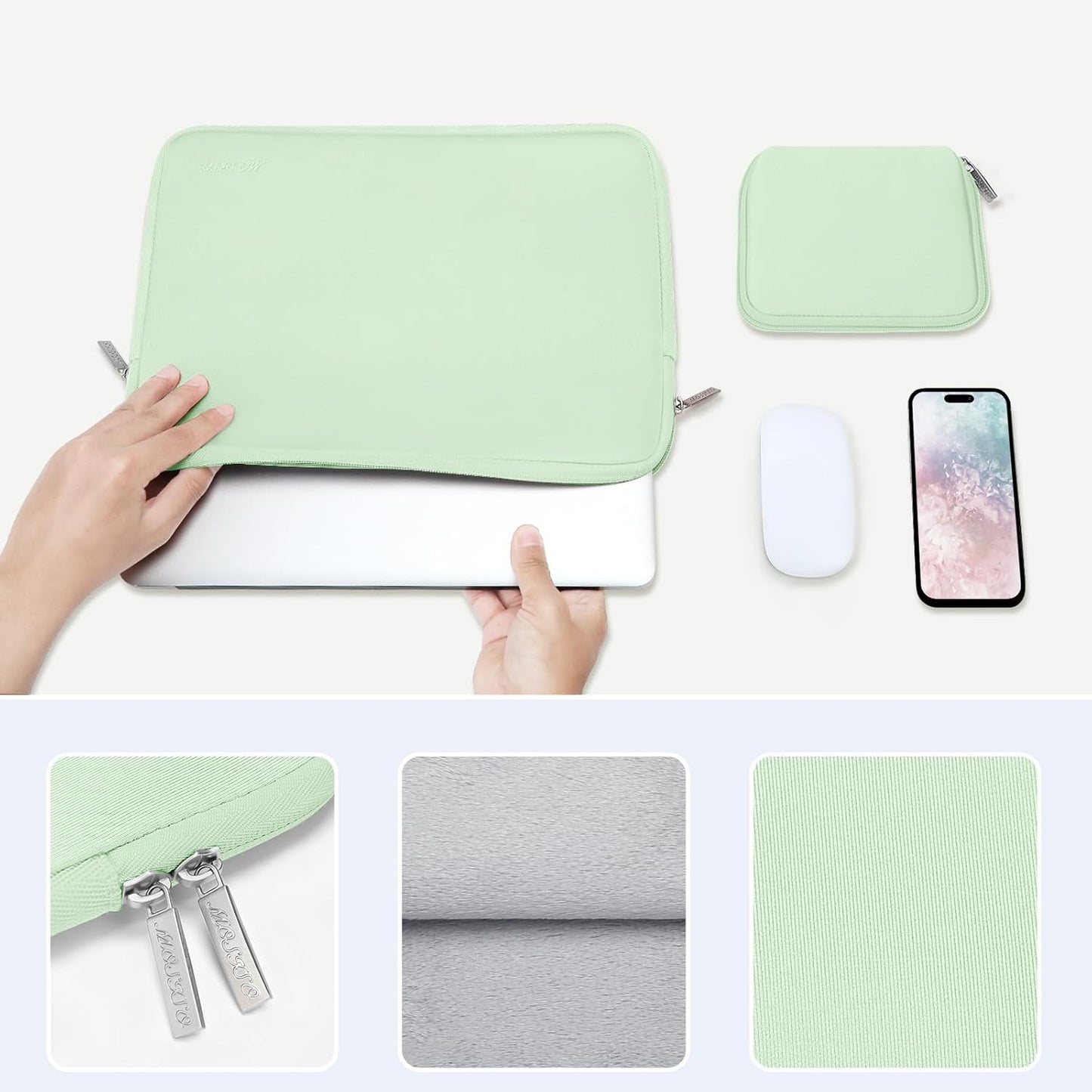 MOSISO Laptop Case 13 inch, 13 inch Laptop Sleeve Bag Compatible with MacBook Air 13 M4 M3 M2 M1 2025-2018 / Pro 13 M2 M1 2025-2016, Neoprene Computer Sleeve Bag with Small Case, Honeydew Green