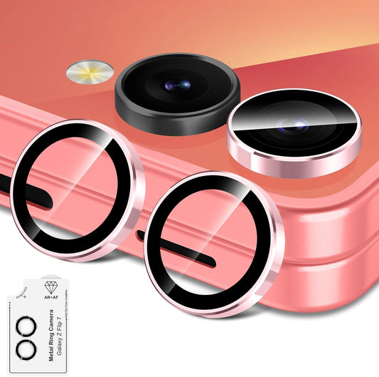 for Samsung Galaxy Z Flip 7 Camera Lens Protector, Individual Metal Ring Tempered Glass Lens Cover, [Strong Adsorption] Scratch Resistant Ultra-Thin HD Clear Lens Cover, 1 Set-Pink Ring