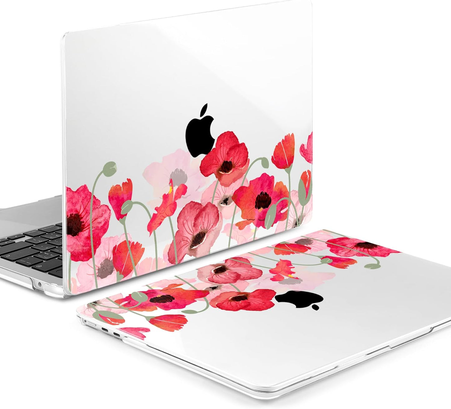 MEEgoodo for M4/M3/M2 MacBook Air 15.3 inch Case 2025 2024 2023, Case Fit Model (A3241/A3114/A2941) for MacBook Air 15 inch, Laptop Hard Shell with Keyboard Cover, Hand Drawn Poppy