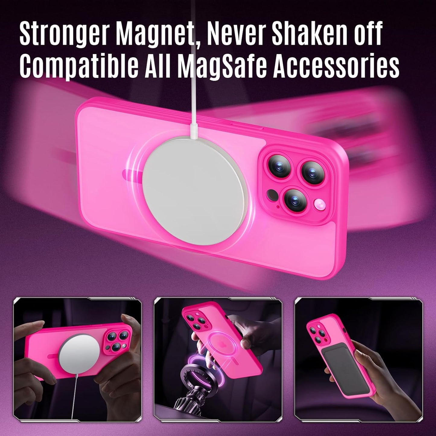 Designed for iPhone 12 Pro Max Case, Compatible with MagSafe, with Privacy Screen Protectors X2, [Camera Protection] [15FT Military Drop Protection] Shockproof Phone Case, 6.7", Hot Pink