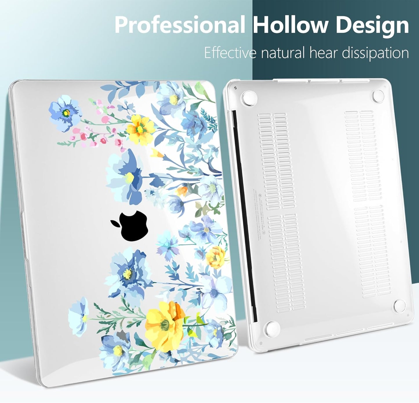 TWOLSKOO Compatible with MacBook Pro 13 inch Case 2023-2016 A2338 M2/M1 A2251 A2289 A2159 A1989 A1706, Plastic Hard Shell Cover & Keyboard Skin & Screen Protector, Blue Flowers