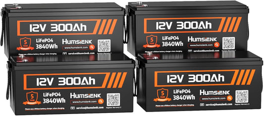 Bluetooth 12V 300Ah Battery LiFePO4 Lithium Built-in 100A BMS, 15000 Deep Cycles Battery 3840Wh with Low-Temp Protection for RV Marine Trolling Motor Home Energy Storage Off-Grid Living, 4 PACK