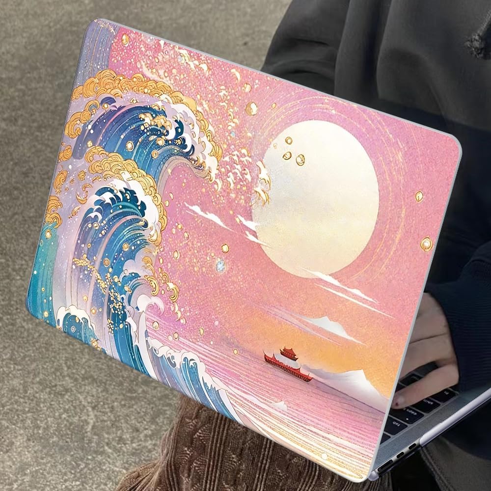for MacBook Air 13.6 inch Case 2025 M4 A3240 2024 M3 A3113 2022 2023 A2681 M2 Chip, Crystal Plastic Pattern Hard Shell Case Cover for Mac Air 13.6 M4 2025 Touch ID, Sunset Glow Waves