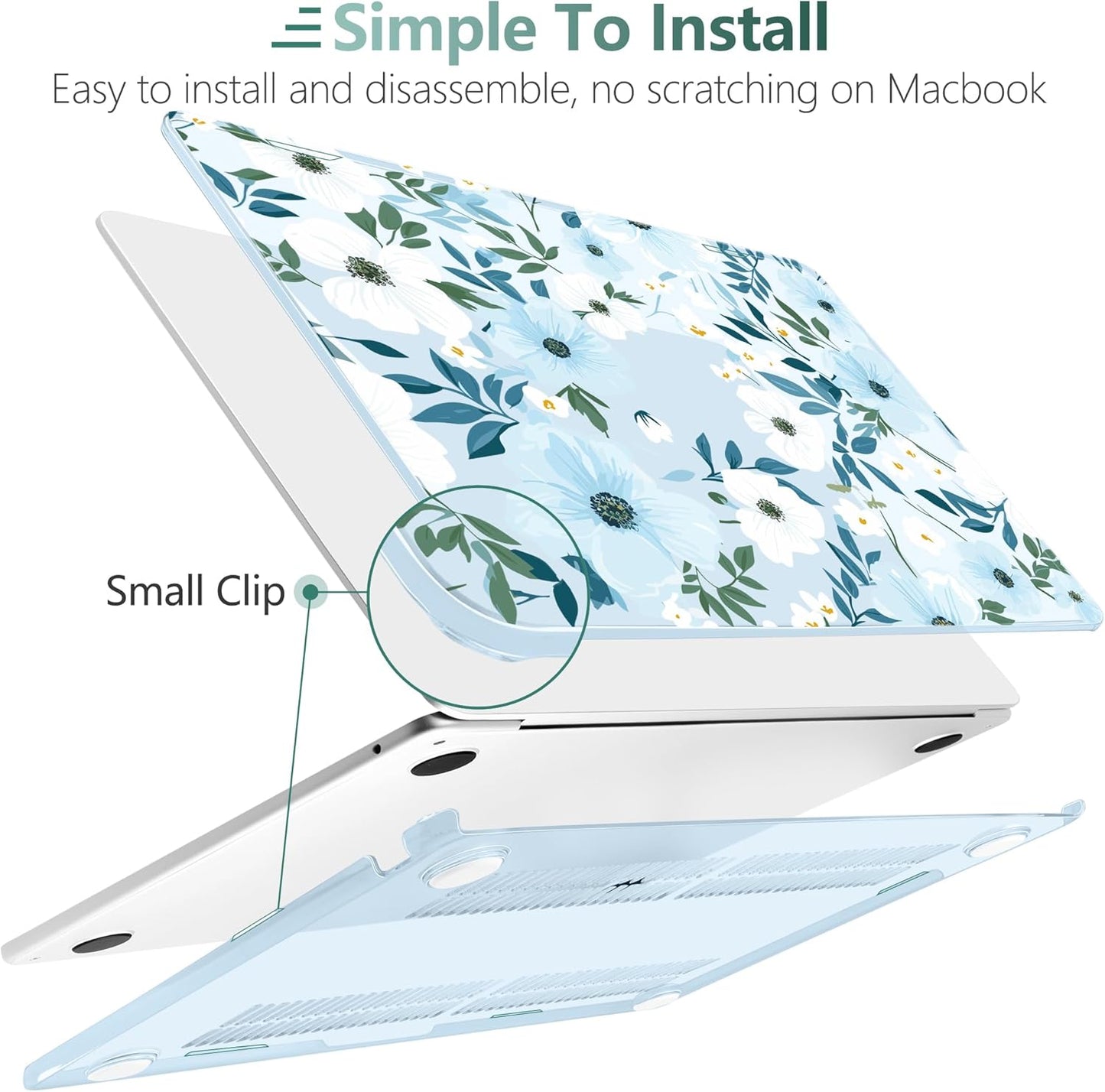TWOLSKOO Compatible with M4 MacBook Air 13.6 inch Case 2025-2022 Release M4 A3240 M3 A3113 M2 A2681, Plastic Hard Shell & Keyboard Cover & Type C Adapter & Screen Protector, Floral Field Seamless