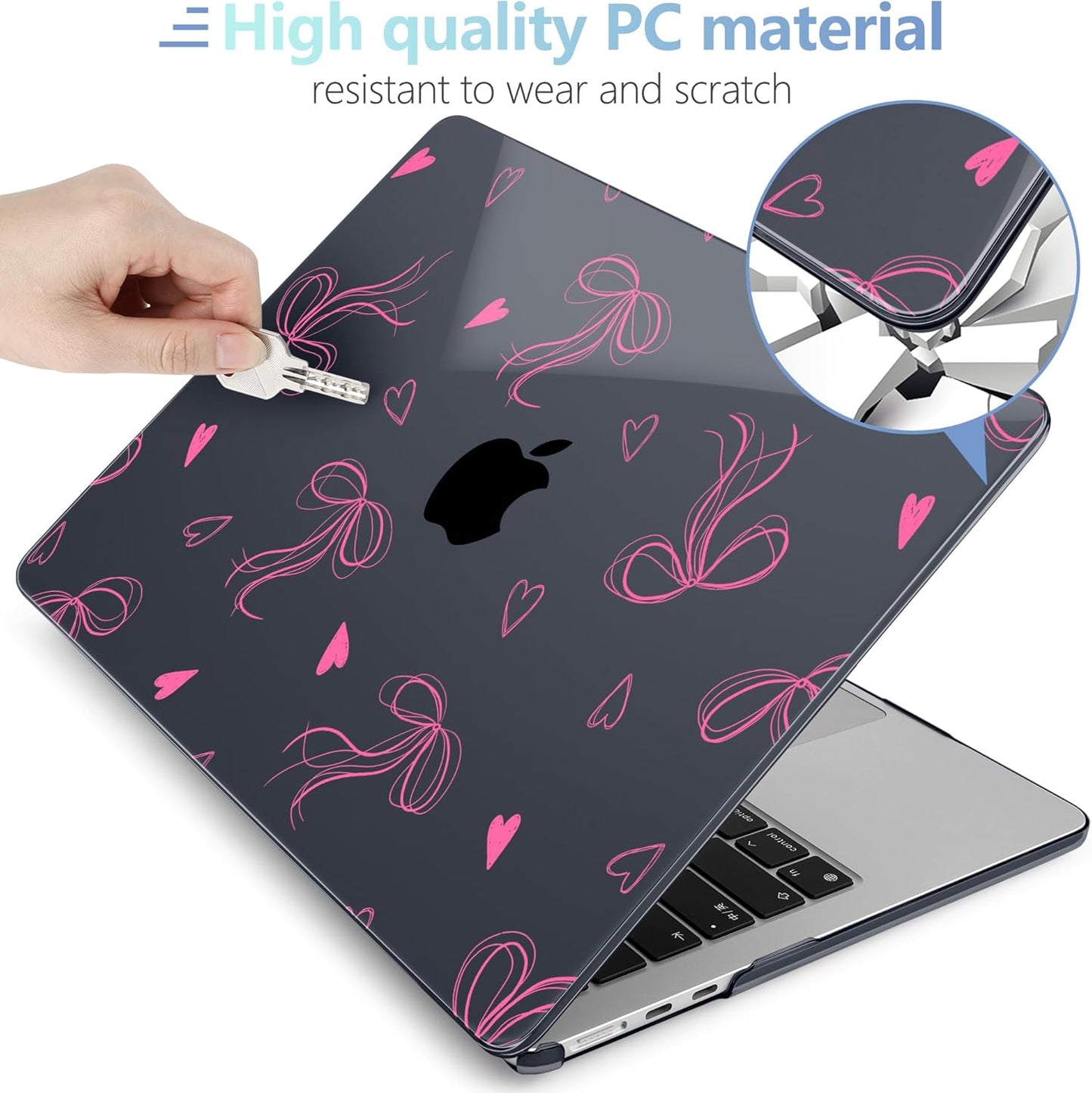 MEEgoodo for M4/M3/M2 MacBook Air 15.3 inch Case 2025 2024 2023, Case Fit Model (A3241/A3114/A2941) for MacBook Air 15 inch, Laptop Hard Shell with Keyboard Cover, Ribbons Bow