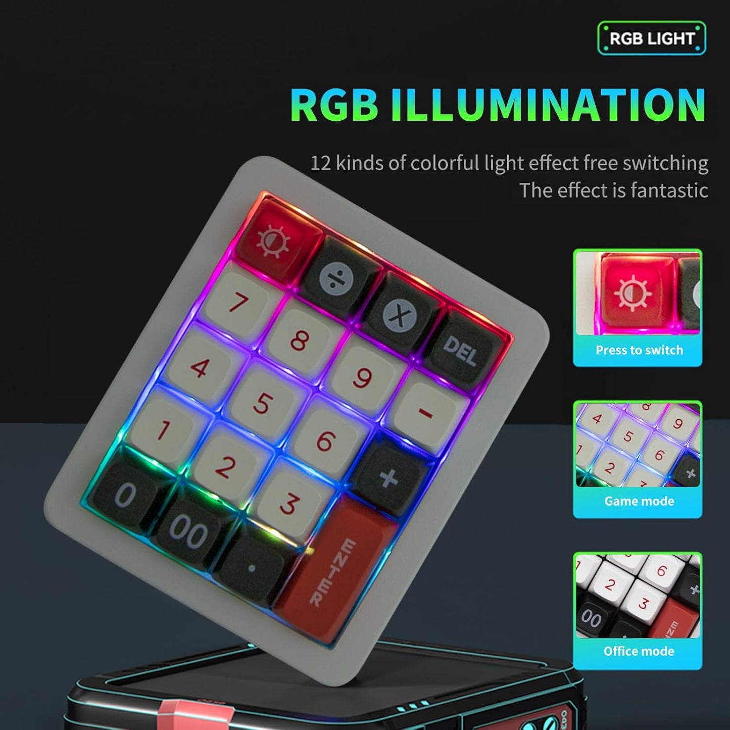 Adventurers K812 Wired Mechanical Numeric Keypad, 19-Key Hot-Swappable RGB Numpad, Macro Programmable, Detachable Type-C Cable, Game/Office Mode Switch – for PC/Laptop/Desktop (White)