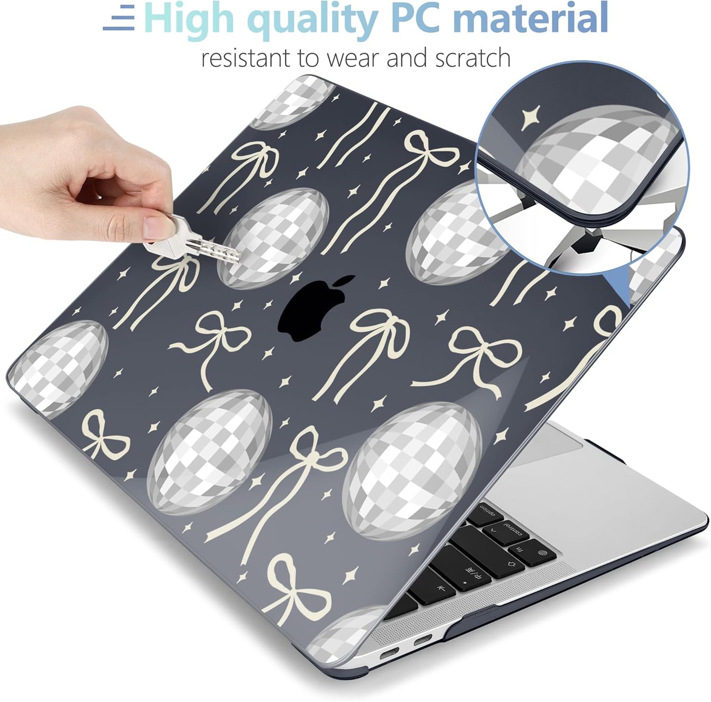 MEEgoodo for MacBook Air 13 inch Case 2021 2020 2019 2018 Released A2337 M1 A2179 A1932 with Touch ID, Plastic Hard Shell & Keyboard Cover Compatible with MacBook Air Case 13.3,Silver Disco Balls&Bows