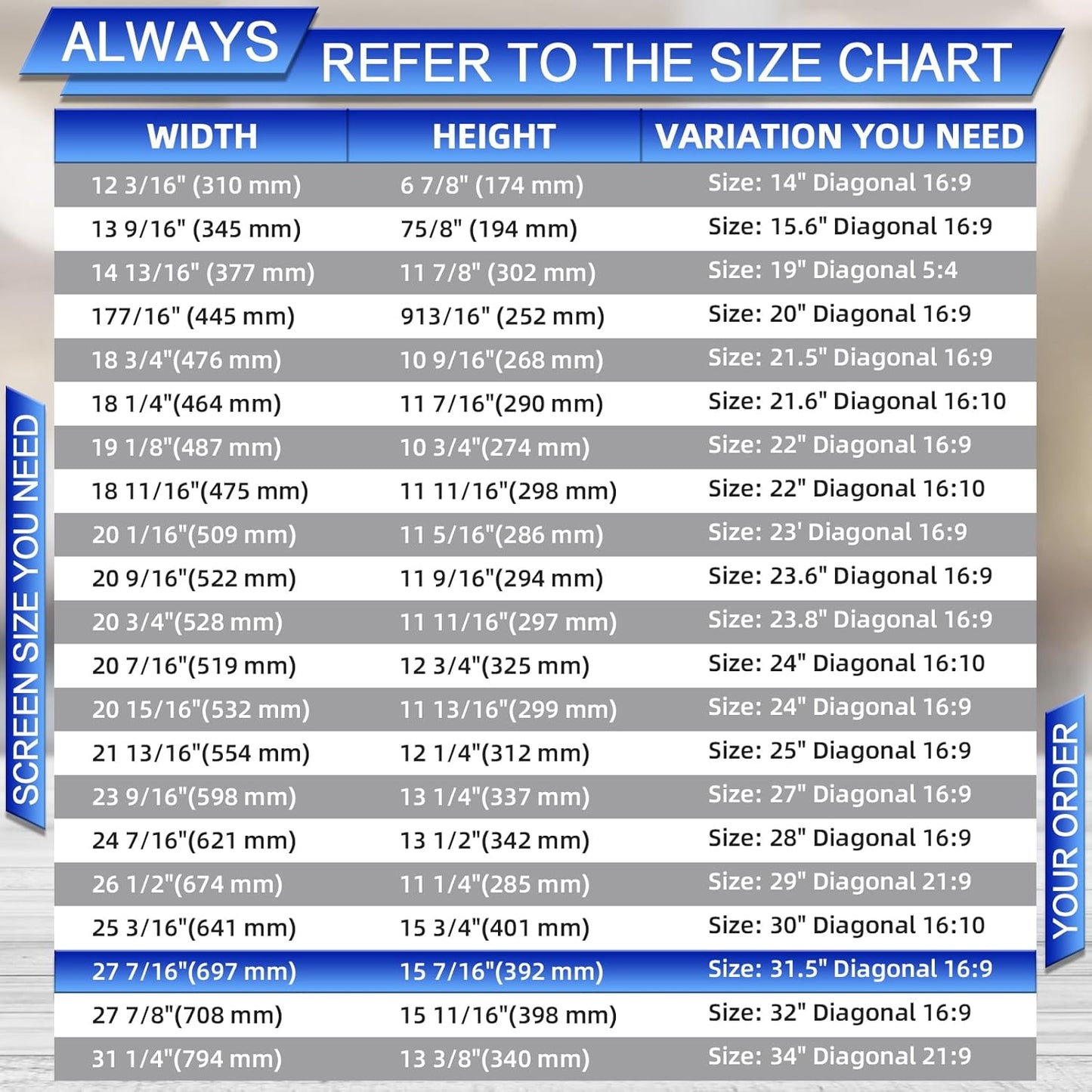 FILMEXT 31.5 inch Computer Privacy Screen Filter for 16:9 Widescreen Monitor, Removable 31.5 in Anti Blue Light Anti Glare Anti Spy Privacy Filter Shield-(27 7/16×15 7/16)