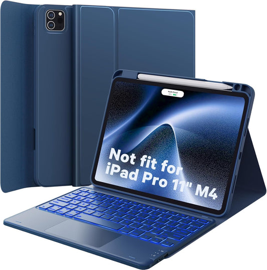 GreenLaw Keyboard Case for iPad Air 11-inch (M3/M2) 2025/2024 & Air 4th/5th Gen & iPad Pro 11 inch (1st/2nd/3rd/4th Gen), Smart Touchpad, 7-Color Backlit, Stain Resistant Cover, Navy Blue