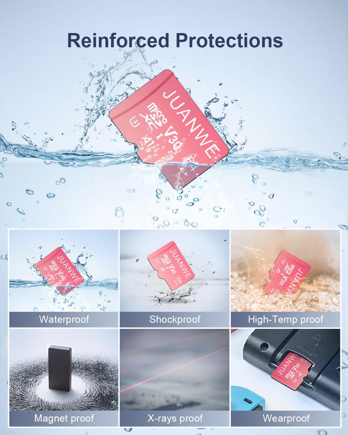 JUANWE 10 Pack 64GB Micro SD Card 64 GB Memory Card MicroSDXC SD Card 64GB TF Cards UHS-I A1 U3 V30 for 4K Video Recording (10 Pack, Pink)