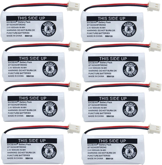 BT162342/BT262342 Cordless Phone Batteries 2.4V 600mAh Ni-Mh BT166342/BT266342 CS6114 CS6419 CS6719EL52300 CL80111 (8 Pack)