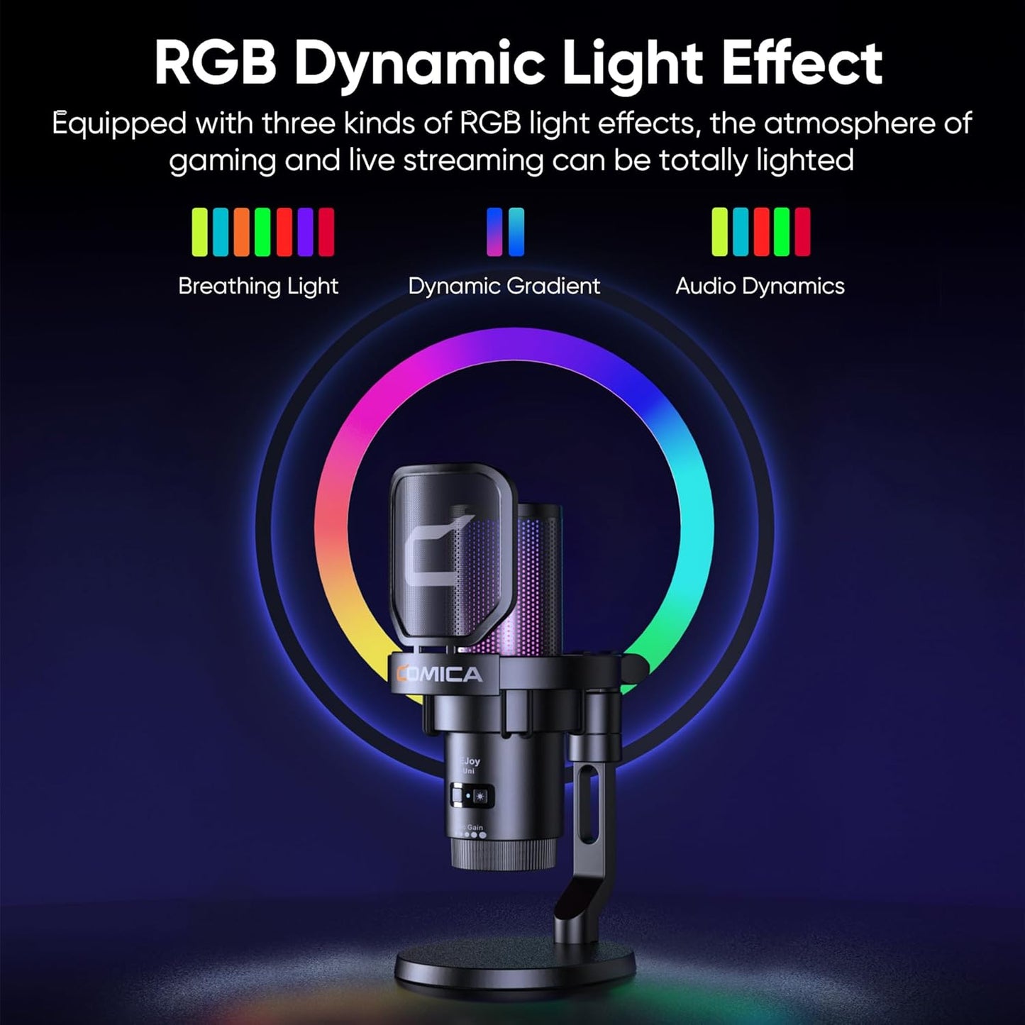 COMICA Ejoy Uni PRO(D) USB Wireless Gaming Microphone with Noise Cancellation, RGB Lights, Monitoring, Muting, Streaming Mic for Computer, PS5, PS4, Streaming, Podcast, Chat, Twitch, Discord