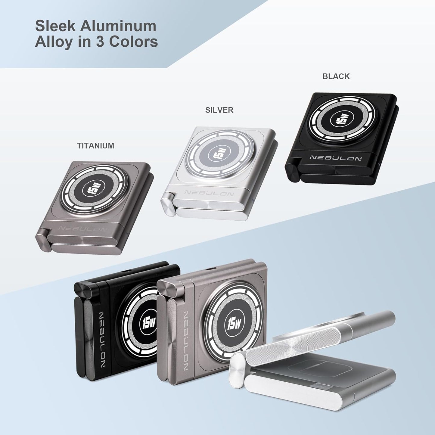 Fast Wireless Charging Station, Foldable for Travel w/Light, Modern All Aluminum Alloy Body, 4 in 1 Charger Compatible with MagSafe for Apple iPhone 16/15/14/13/12, AirPods and Apple Watch [Silver]