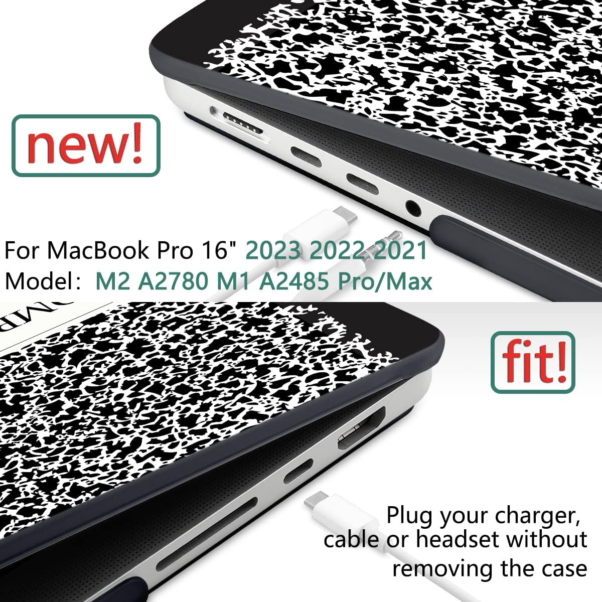 DONGKE for M4 MacBook Pro 16 Inch Case 2024 2023 2021 A3403 A3186 M3 A2991 M2 A2780 M1 A2485 Pro/Max Chip, Plastic Hard Shell Case & Keyboard Cover for Mac Pro 16 with Touch ID, Composition Book