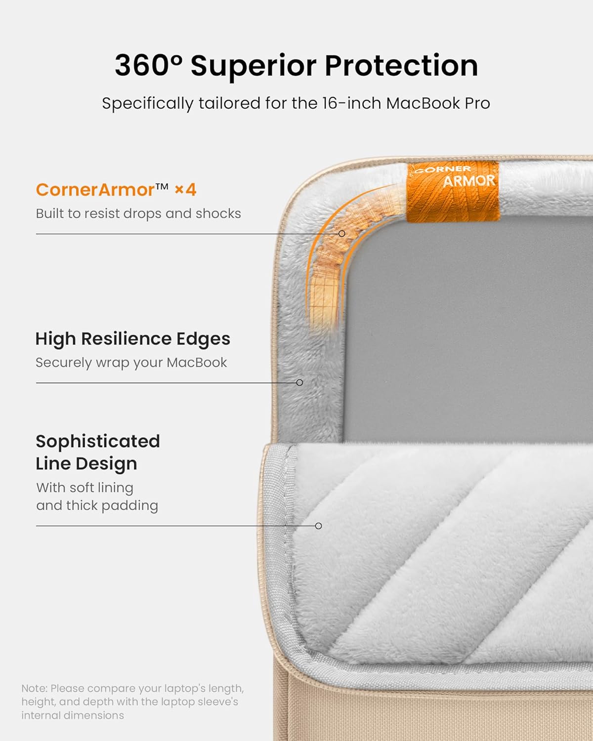 tomtoc 360° Protective Laptop Sleeve for 16-inch MacBook Pro M4/M3/M2/M1 Pro/Max A3403 A3186 A2991 A2780 A2485 A2141 2024-2019, Dell XPS 16 Laptop, Water-Resistant MacBook Case with Accessory Pocket