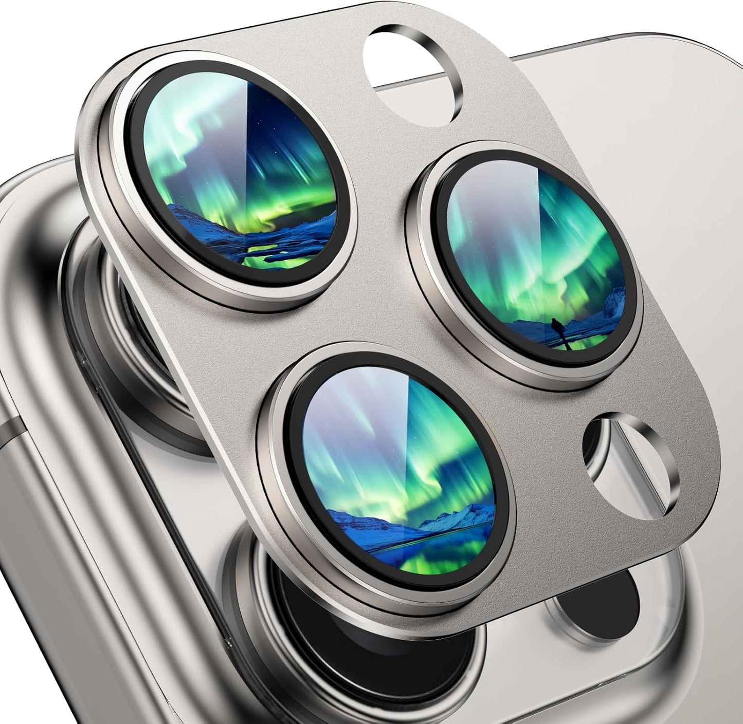 Compatible with iPhone 16 Pro Camera Lens Protector,[Shatterproof] [Strong Adsorption][AR Anti-Reflection] 9H Metal Aluminum Alloy Tempered Glass Camera Cover,Titanium