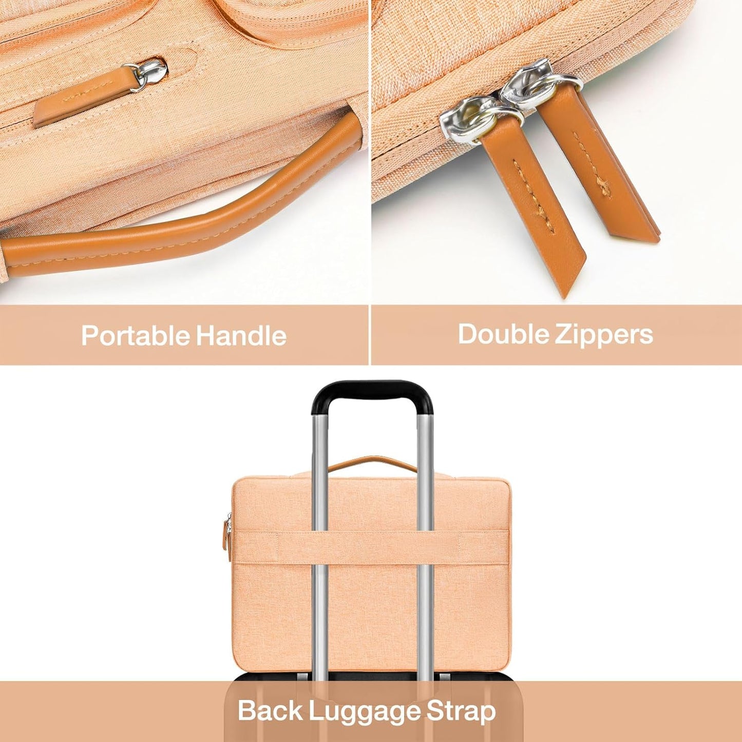 MOSISO 360 Protective Laptop Case 13.3 inch, 13-13.3 inch Laptop Sleeve Compatible with MacBook Air/Pro 13 / Pro 14,HP Dell Acer ASUS,Side Open Carrying Case with 4 Zipper Pockets&Handle, Peach Fuzz