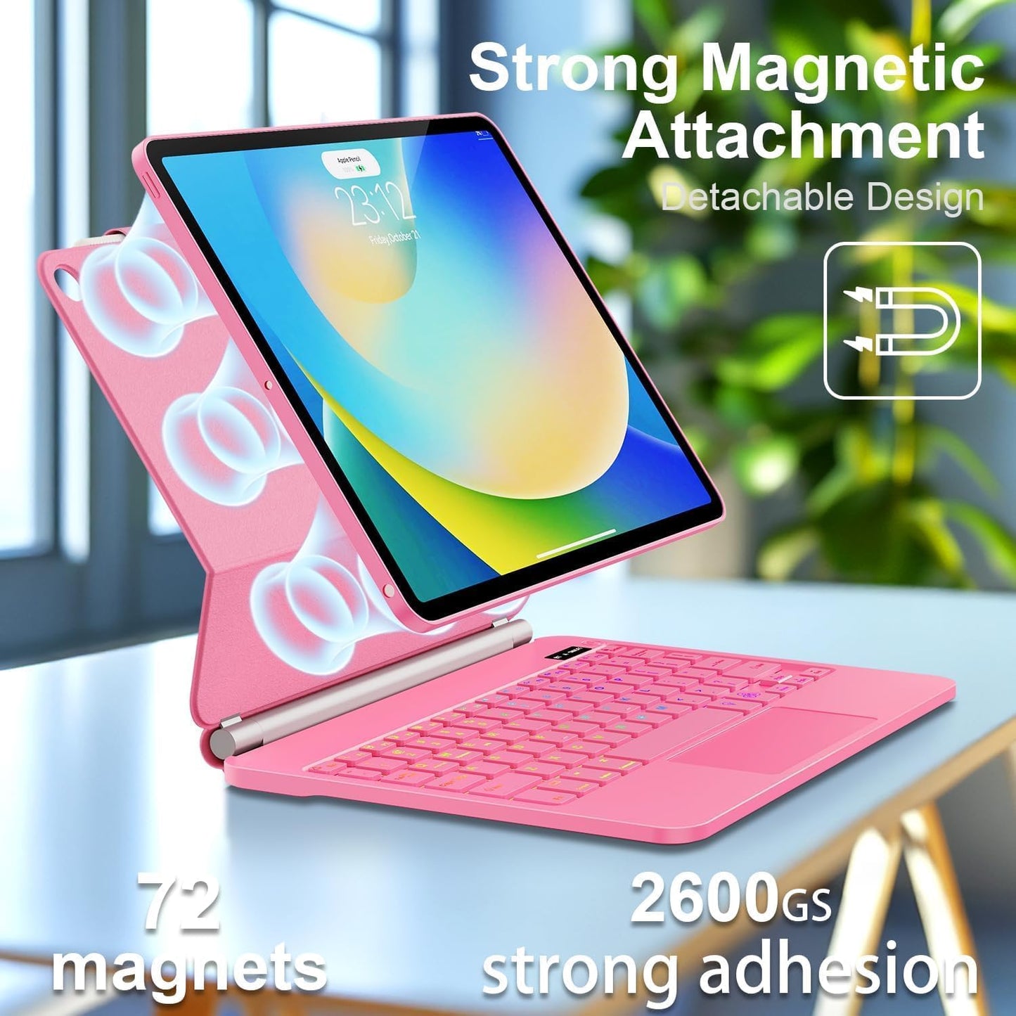 for iPad 9th Generation Case with Keyboard,Magic Style Keyboard Case for iPad 9th/8th/7th Gen 10.2 inch - Floating Cantilever Magnetic (Pink)