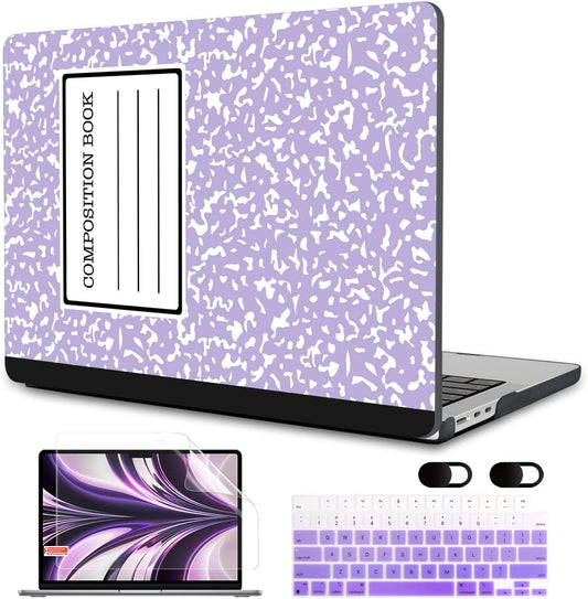 MEEgoodo Case for M4/M3/M2 MacBook Air 13.6 inch Case 2025 2024 2022, Fit Model A3240/A3113/A2681, Laptop Hard Shell with Keyboard Cover Compatible with MacBook Air 13 inch, Composition Book Purple
