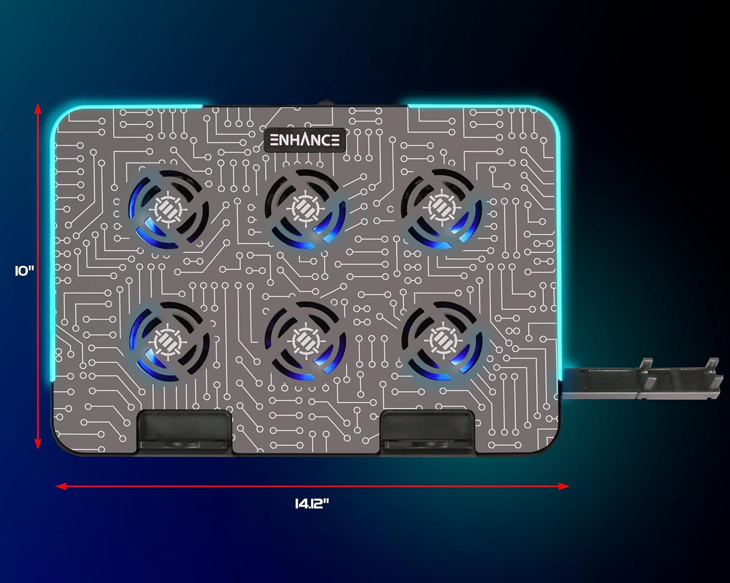 ENHANCE Gaming Voltaic 2 Laptop Cooling Stand - Laptop Cooling Pad with 6 Blue LED Fans, 7 Height Settings, RGB Lighting - Metal Top Cooler Pad with Phone Stand, 2 USB Ports for up to 17 inches