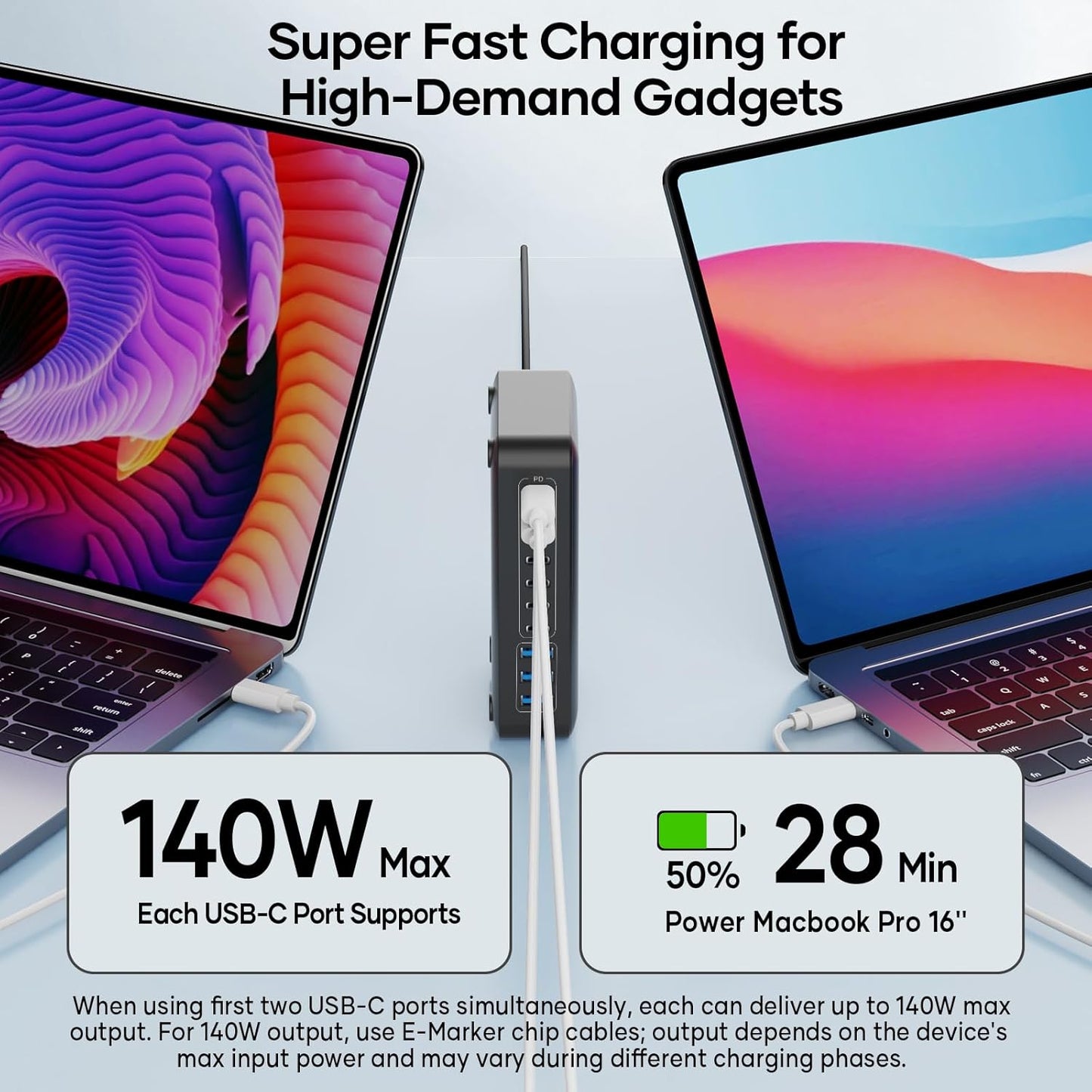 500W USB C Charger Block, 10-Port Charging Station, GaN PD 140W Type C Fast Charger Hub for MacBook Pro/Air, DELL, iPad, iPhone, Samsung Galaxy, Low Profile Flat Plug