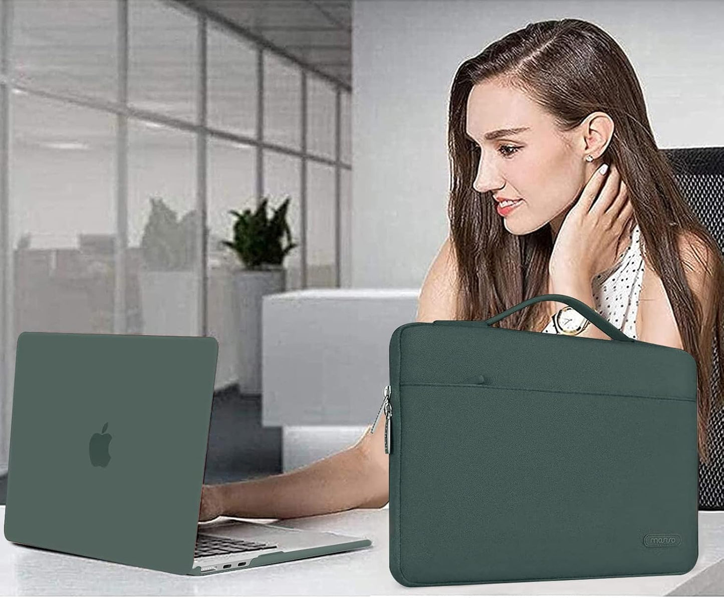 MOSISO Compatible with MacBook Air 13 inch Case 2025 2024 2023 2022 M4 A3240 M3 A3113 M2 A2681, Hard Shell&Sleeve Bag&Keyboard Skin&Webcam Cover&Screen Film for MacBook Air 13.6 inch, Emerald Green