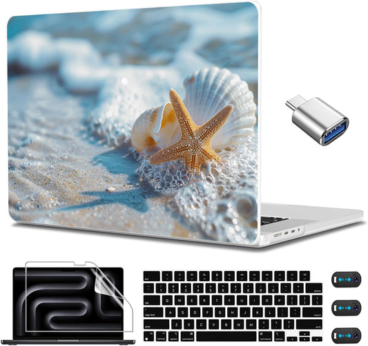 CISSOOK Compatible with MacBook Pro 14 inch Case 2024, 2023-2021 Release M4 A3112 A3185 A3401 M3 A2992 A2918 M2 A2779 M1 A2442 Model, Plastic Hard Shell Case with Keyboard Cover, Beach&Shell