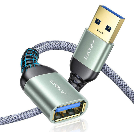 AINOPE 2 Pack USB Extensions Cable High Speed USB 3.0 Extension Cord Type A Male to Female Sturdy Braided Material Fast Data Transfer Compatible with USB Keyboard,Mouse,Flash Drive,Grey,3.3FT+6.6FT