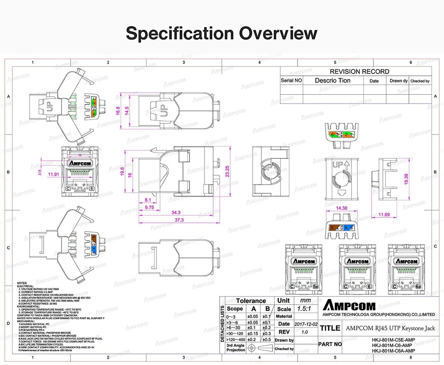 AMPCOM CAT6 Keystone Jack Tool-Less RJ45 UTP, No Punch-Down Tool Required Module Coupler -10-Pack Red