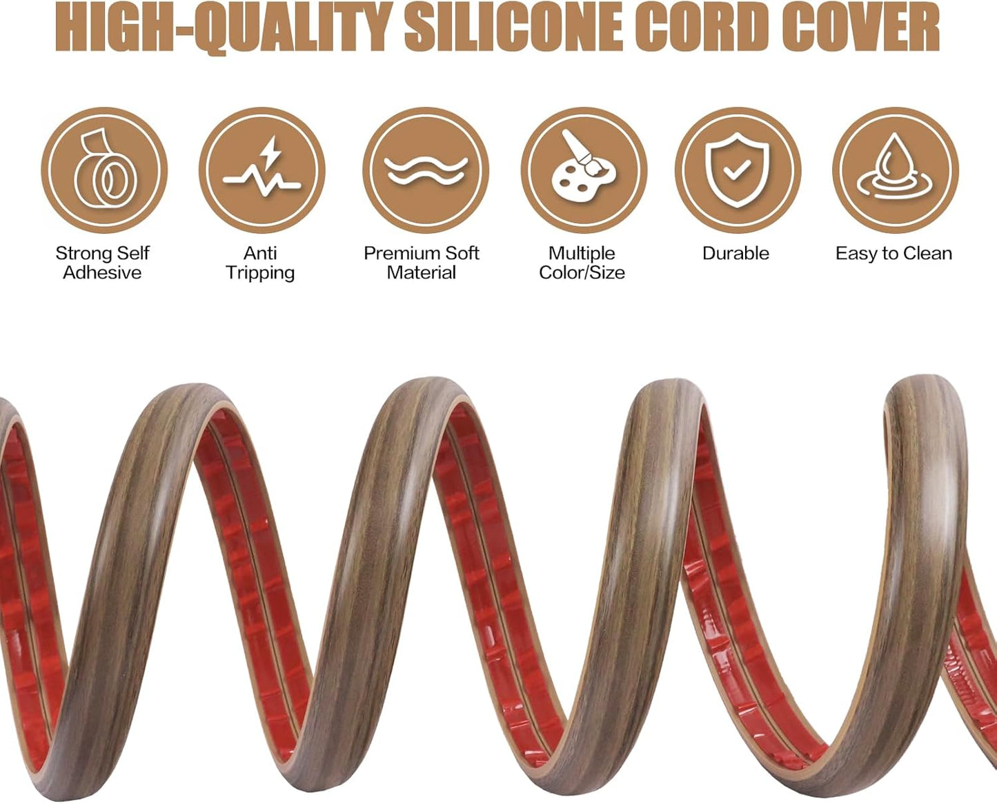 Floor Cord Cover Self Adhesive Cord Hider,3.3FT Cable Management, Extension Strip Protector for Wires, Prevent Cable Trips for Offices, Gyms, Exhibitions Cavity:0.3"(W) x0.28(H) Woodsmokedbrown