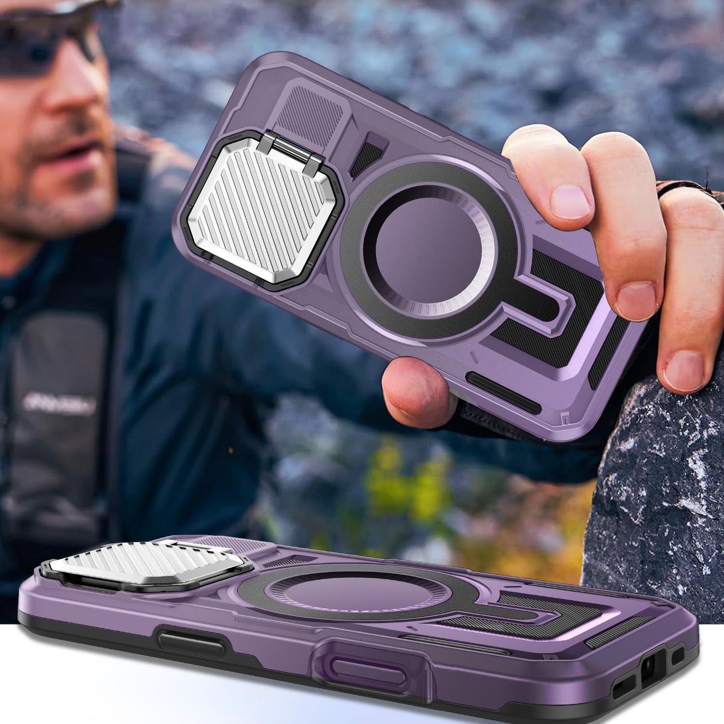 Camera Stand Case for iPhone 16 Plus, [Compatible with Mag Safe] [Lens Cover] 2024 Version Military Grade Protective Soft Case for iPhone 16 Plus 6.7 inch Men Women,Purple