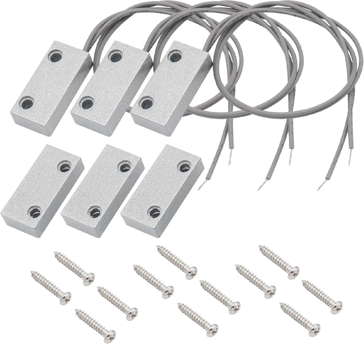 3Pcs Magnetic Reed Switch Wired Surface Mount Normally Closed NC Contact Sensor Alarm Magnetic Door Switch with 2 Wires, Zinc Alloy Sliver, MC-51