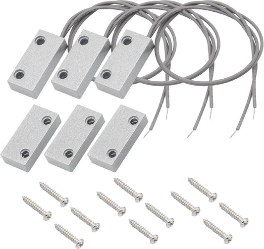 3Pcs Magnetic Reed Switch Wired Surface Mount Normally Closed NC Contact Sensor Alarm Magnetic Door Switch with 2 Wires, Zinc Alloy Sliver, MC-51
