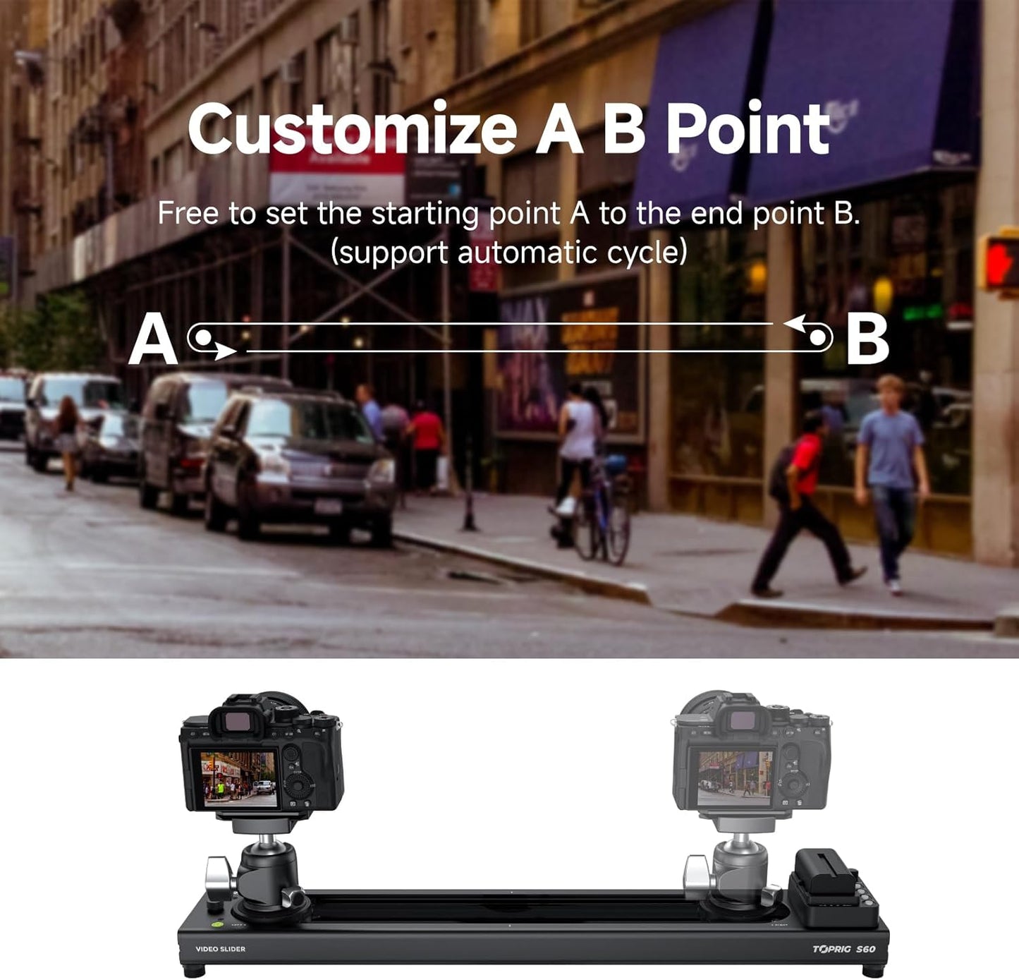 Accsoon Toprig 24inch/60cm Motorized Camera Slider, Button/APP Dual Control, Speed Adjust/Time-Lapse/120° Panoramic Shooting/Loop Mode, Compatible with DSLR Camera, Gopro, Camcorder, Smartphone(S60)