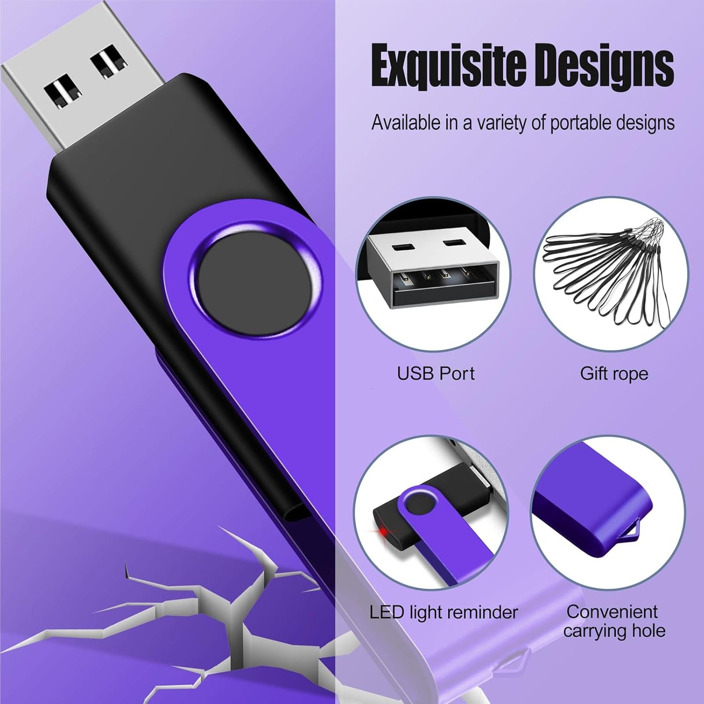 EASTBULL 2GB USB Flash Drive 50 Pack with Lanyards - USB 2.0 Jump Drive for Storage and Backup - Purple 50PCS