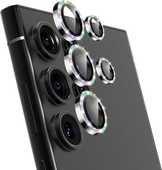 For Samsung Galaxy S25 Ultra Camera Lens Protector, Individual Lens Protector, Ultra HD 9H Tempered Glass Screen Protective Cover, Anti-scratch, Military Grade Drop Protection 2 Set. (Glitter Colorful, S25 Ultra)