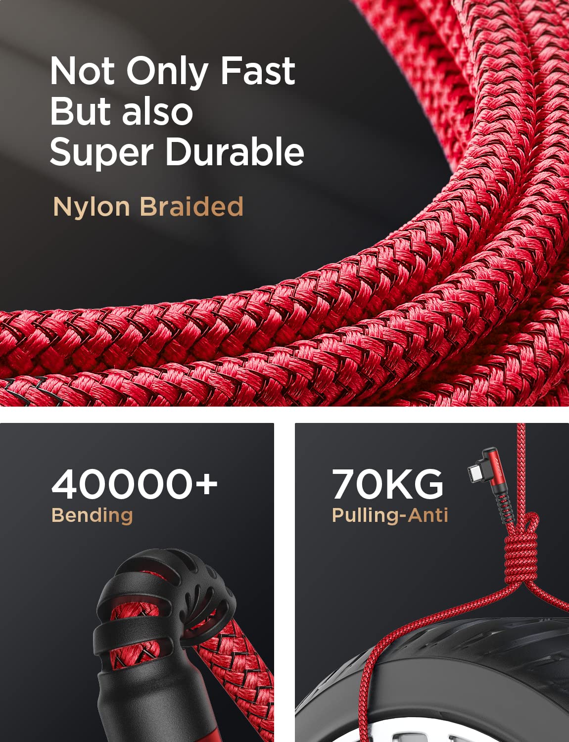 AINOPE USB C Cord 3.1A Fast Charge, [2-Pack, 6.6ft] Type C Charging Cable Right Angle, Resistant Nylon Braided USB-A to USB-C Charge Compatible Galaxy S10 S9 S8 Plus S21, V30,V20,G6, Type C Charger