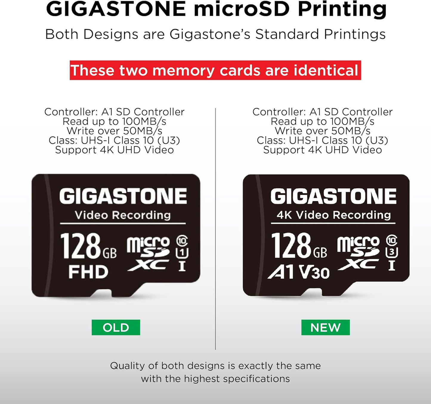GIGASTONE 128GB Micro SD Card 5-Pack, A1 V30 4K Video Recording, Compatible with Security Camera, Dash Cam, Drone, 100MB/s MicroSDXC Memory Card UHS-I, with Adapter