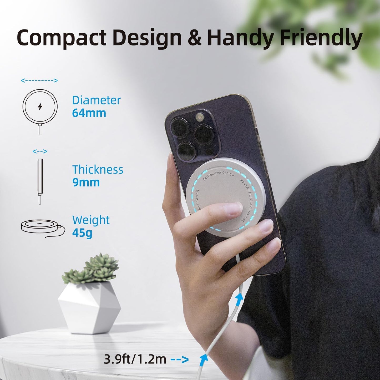 Magnetic Wireless Charger for iPhone 15W Wireless Charger Fast Mag Safe Wireless Charging Stand Pad Compatible for iPhone 16/16 Pro/Pro Max/15/14/13/12/Pro with Wall Charger for USB-A Converter, White