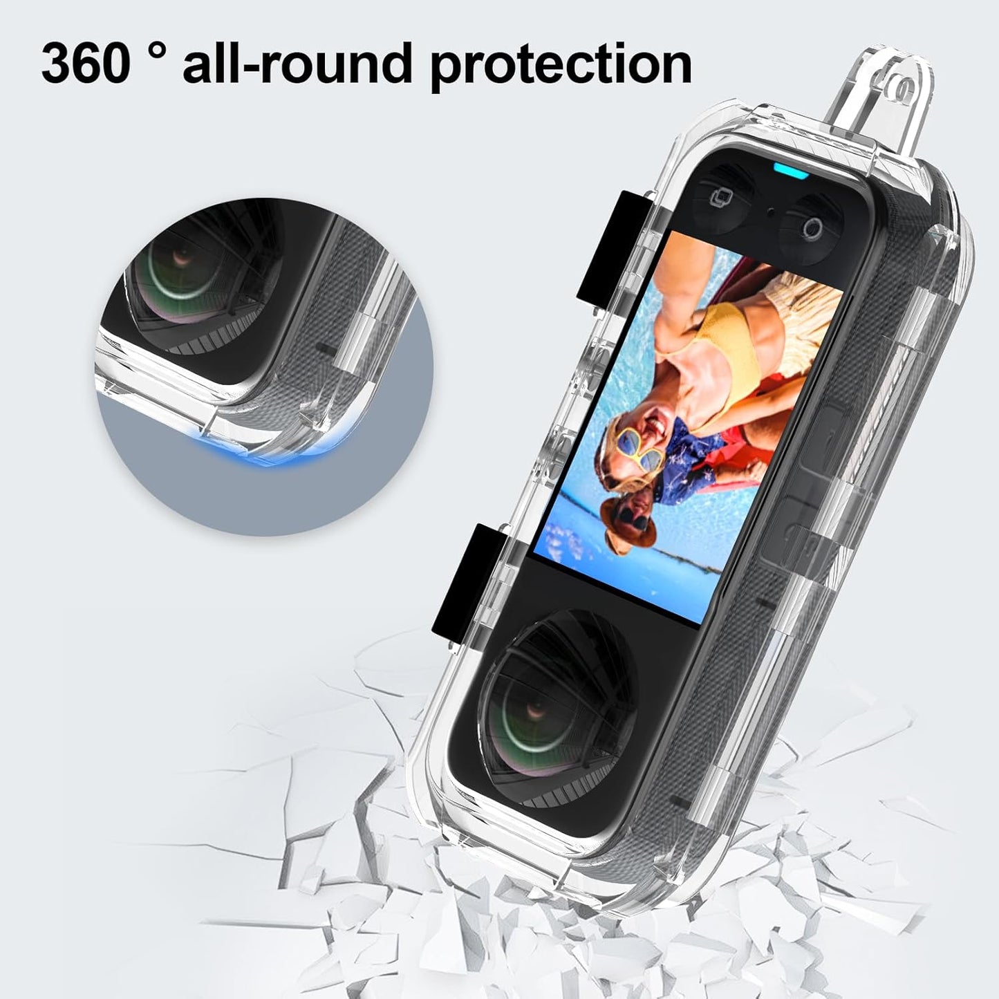 Hualele Waterproof Invisible Dive Case 50m/164ft Underwater Camera Housing for Insta360 X4, Shell Protective Case for X4 with Bracket Accessories Clear