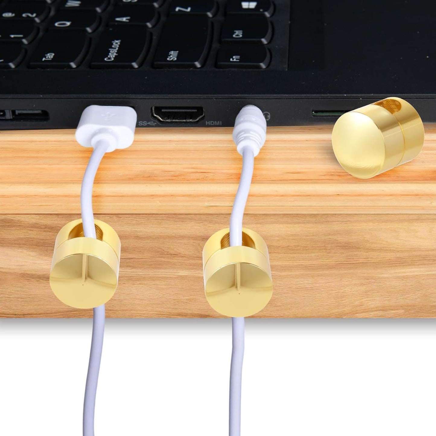 6 Sets Charger Holders for Cords, Gold Adjustable Cable Anchor Holders, Adhesive Metal Cord Clips, Cable Management Wire Organizers for Desk, Office, Nightstand