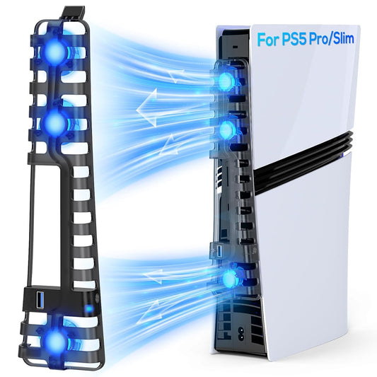 Auto Cooling Fan for PS5 Pro/Slim, USB 3.0 Port, Adjustable 3 Speed, with LED Light, Memory Function, Quiet and Efficient Cooling System for PS5 Pro/Slim Cooling Fan
