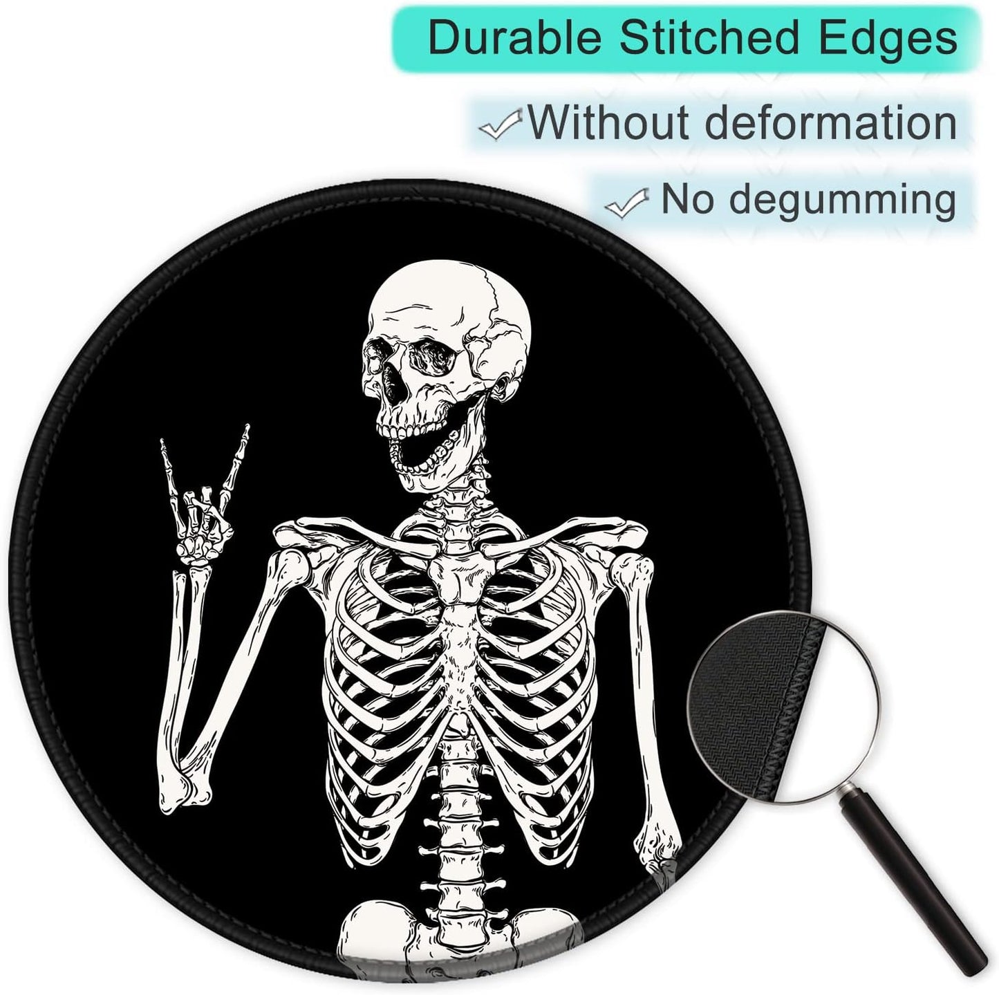 ITNRSIIET Round Mouse Pad with Stitched Edge Premium-Textured Waterproof Non-Slip Rubber Base Desktop Protection Mat Diameter 8.7 inches, Human Skeleton