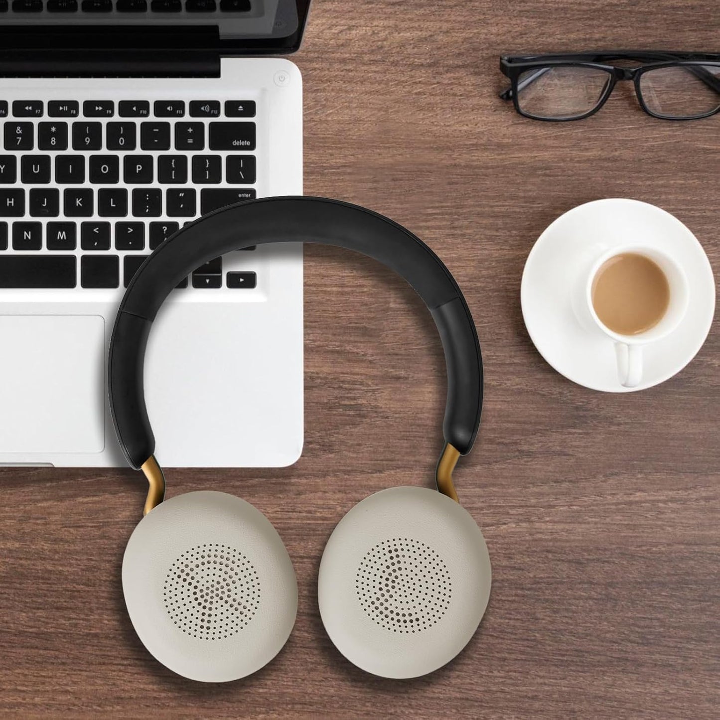 Ear Pads for Jabra Elite 45h - Replacement Ear Cushions for Evolve2 65 40 MS UC USB On-Ear Wireless Headphones - Protein Leather Memory Foam (Gold Beige)