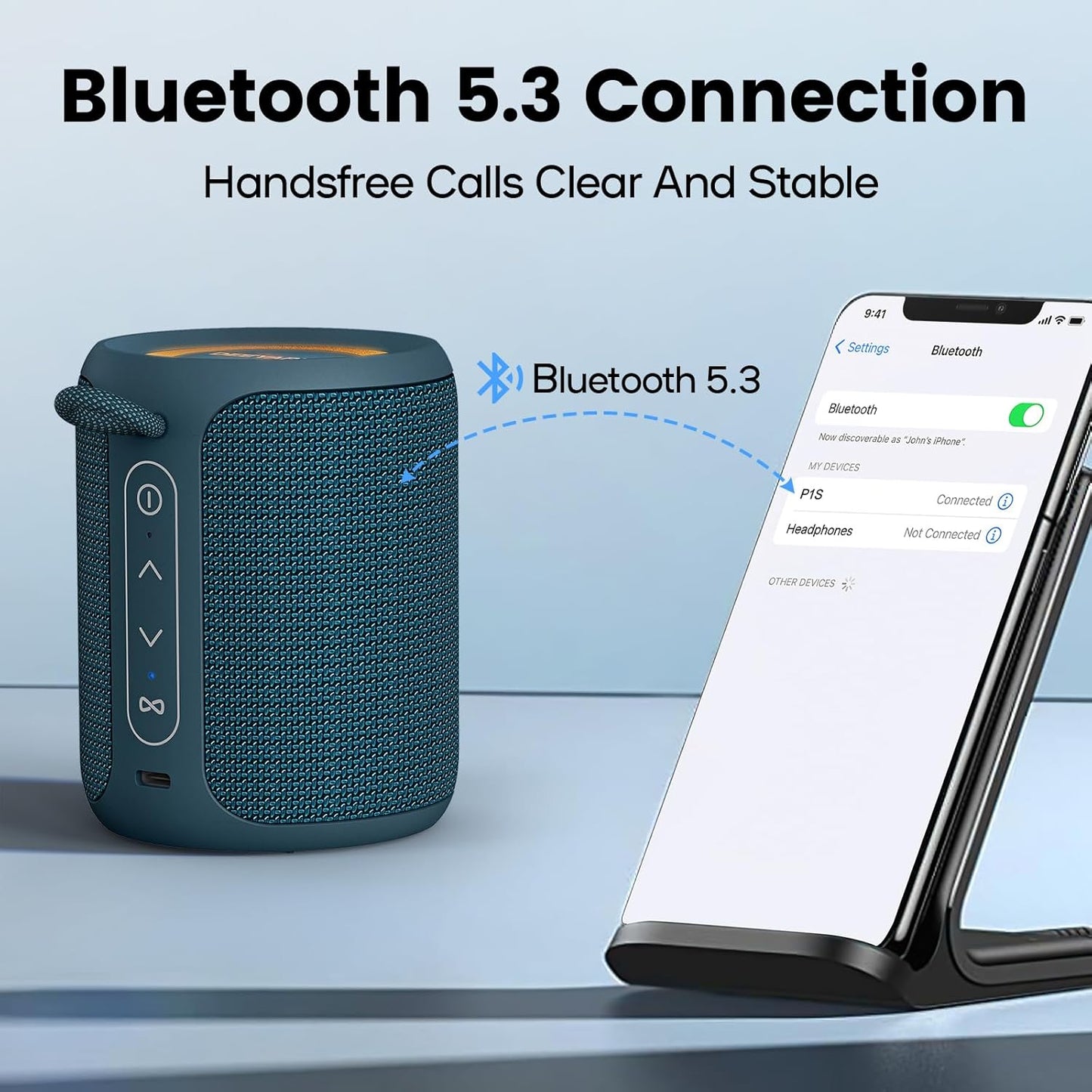 Bluetooth Speaker Wireless,IP67 Waterproof & Dustproof Portable Speaker with Lights,15W Loud Stereo Sound, 2500mAh Battery All Day Playtime, TWS Pairing, BT5.3, Home/Party/Outdoor/Beach (Blue)