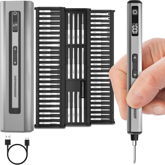 AM ARROWMAX Mini Electric Screwdriver, 5 Torque Modes Precision Electric Screwdriver, 60-in-1 Magnetic Bits 5/32''Hex, Max 3 N.m, Repair Tool Set for Phone Camera Laptop Watch (SES NANO)