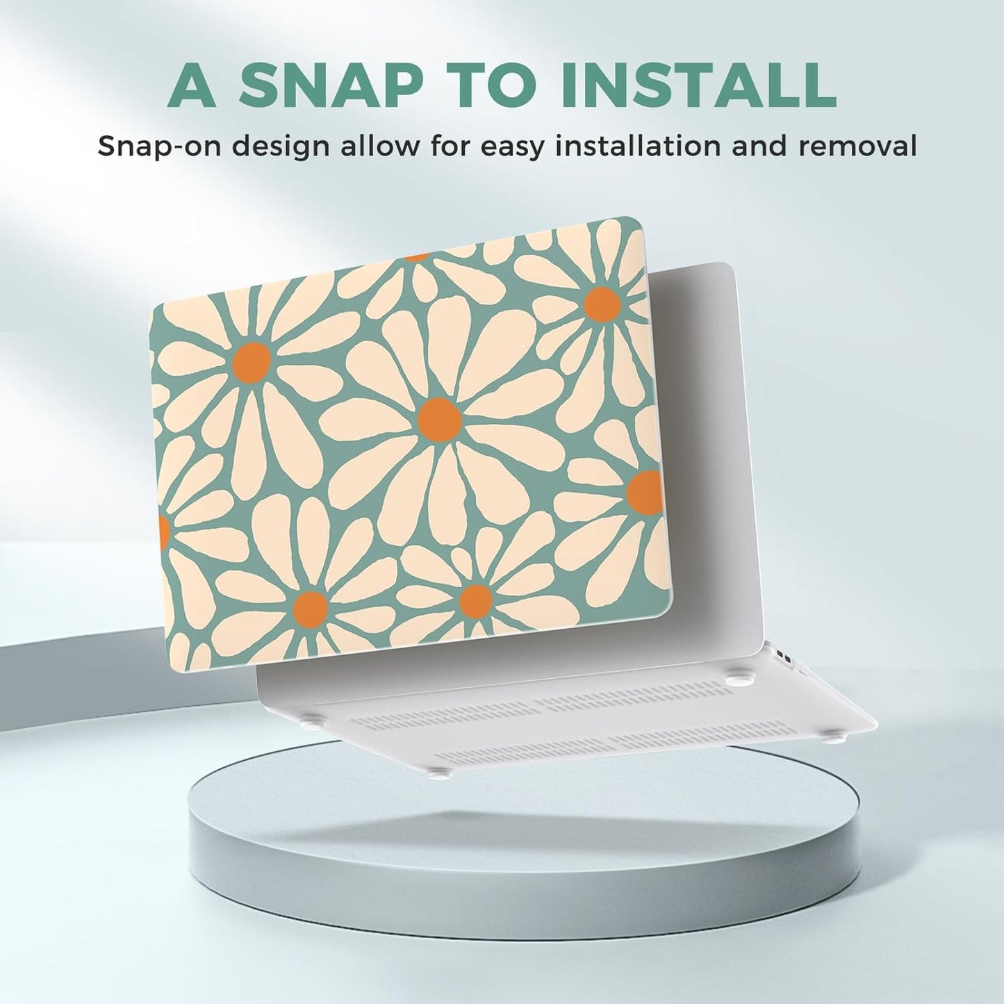 iCasso for MacBook Air 13 inch Case 2020 2019 2018 Release A2337 M1 A2179 A1932, Cute Flower Hard Shell Protective Case for MacBook Air 13.3 inch & Keyboard Cover & Screen Film, Daisy Green