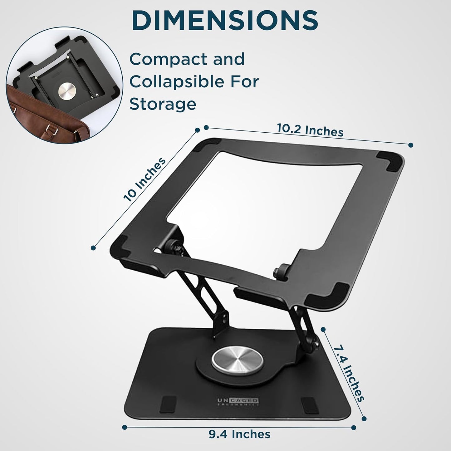 Uncaged Ergonomics Swivel Laptop Stand for Desk, Adjustable Computer iPad Stand for Desk w/ 360 Rotation, Portable Laptop Holder for Home Office Ergonomic Supplies (Black)