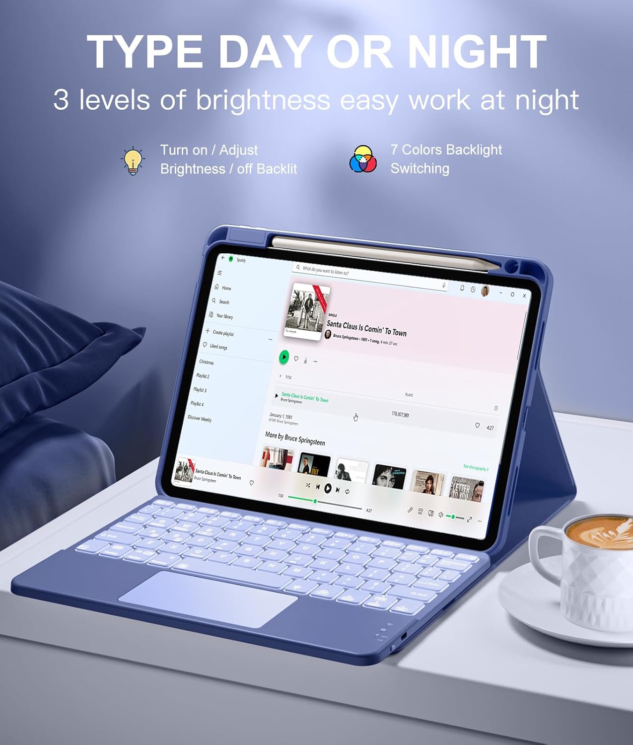 Compatible with iPad Air 11 Inch & Air 5th/ Air 4th Generation Case with Keyboard - Multi-Touch Trackpad, 7-Color Backlit, Detachable Folio Cover for Air 11-inch M3/M2 (2025/2024) (Blue)